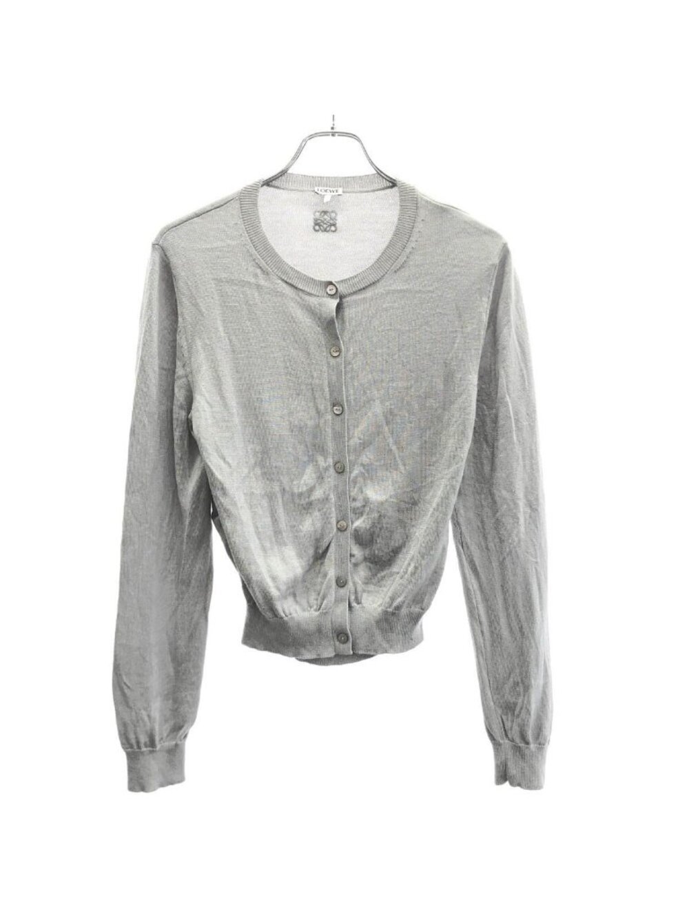 Loewe Embroidered Anagram Cashmere Silk Knit Cardigan Light Gray